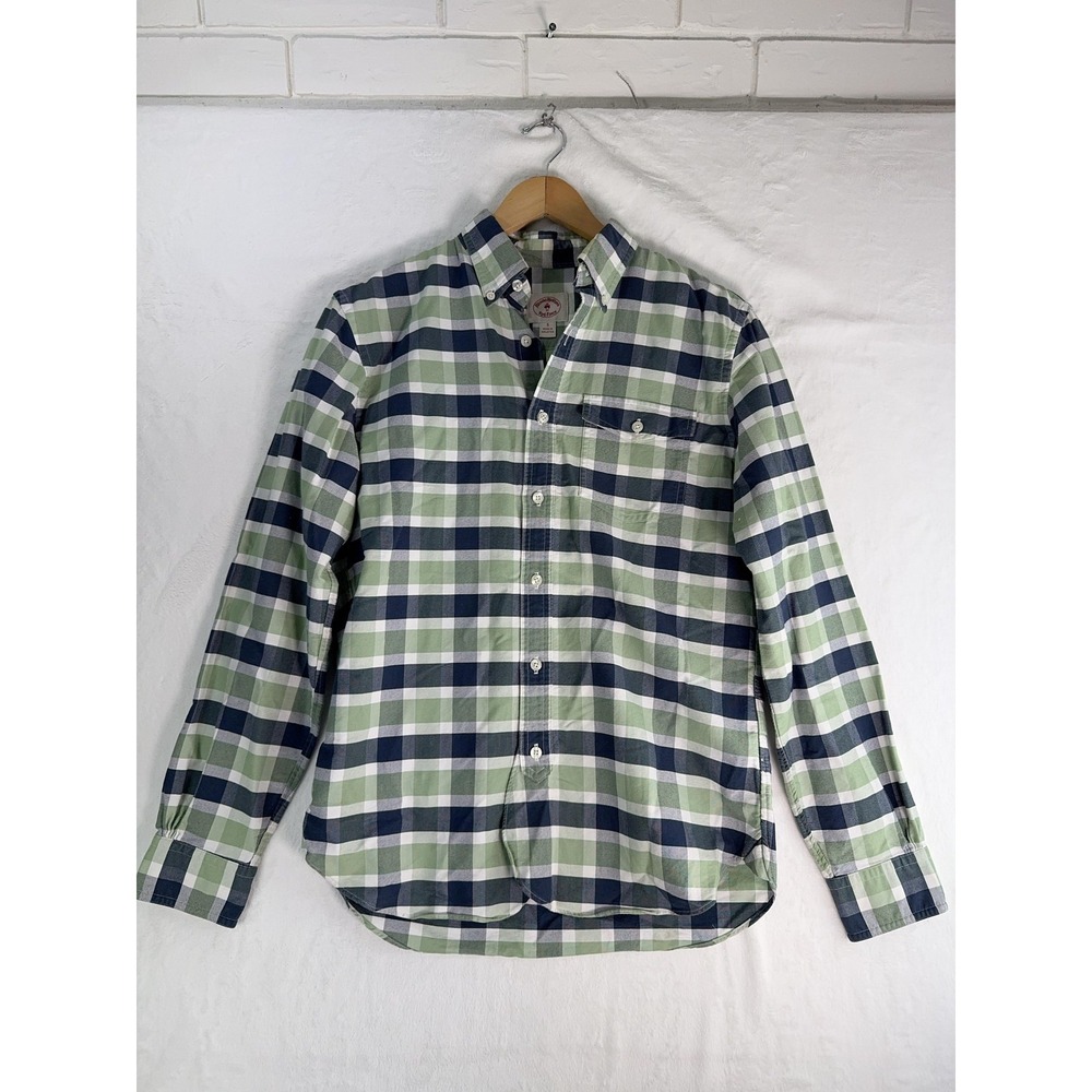 Brooks Brothers Red Fleece Shirt Mens Small Green Blue Plaid Button Down Pocket